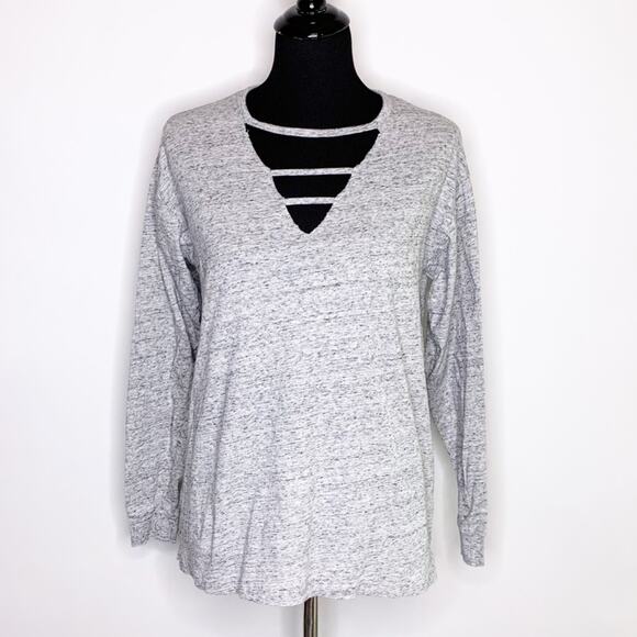 Pink Victoria Secret gray dog graphic cutout long sleeve tee size Extra Small XS - Picture 1 of 9